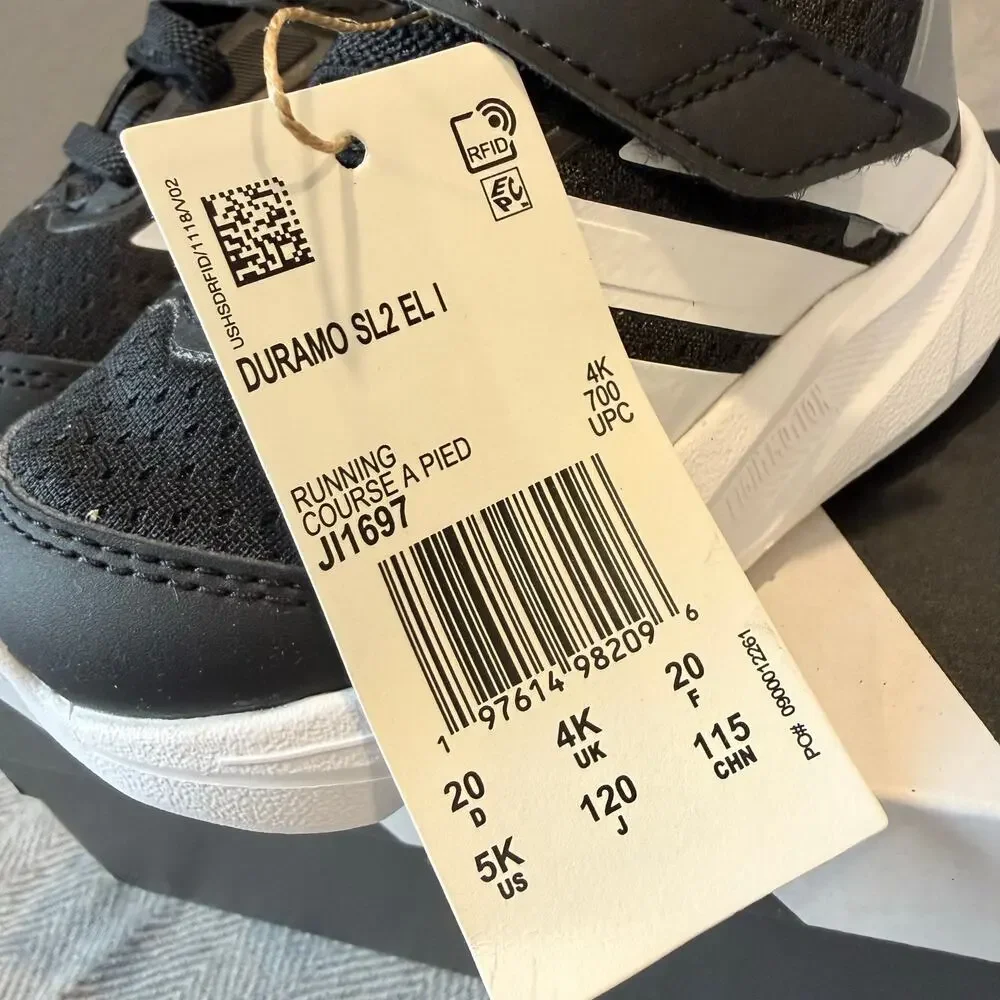 NEW Adidas Duramo 2.0 Baby Toddler Shoes 5 5K Black White Hook & Loop Sneakers